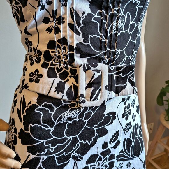 Vintage Y2K Be Smart Strapless Mini Dress Floral Belted Cotton Twee Size 10 - Picture 5 of 9